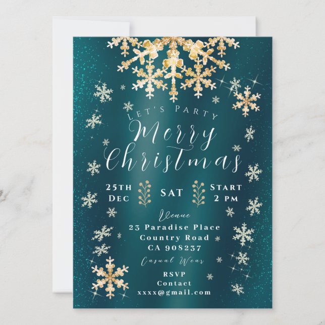 Cartão de Convite Dourado para Turquoise Fotográfi (Frente)