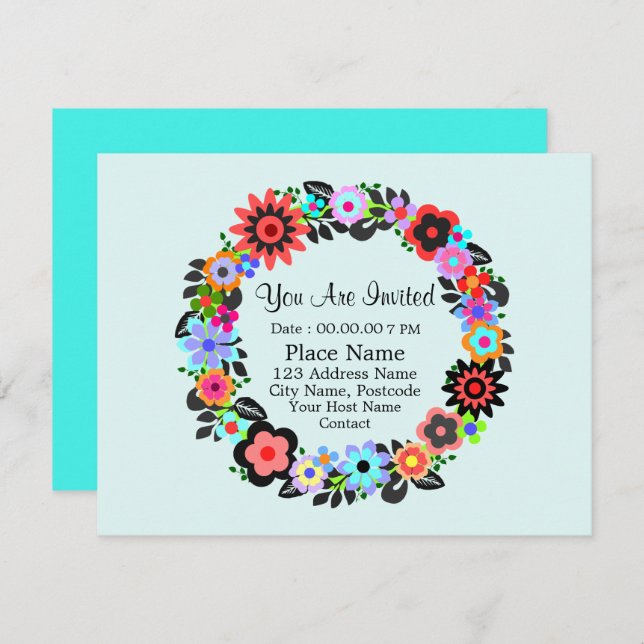 Cartão de Convite "Estilo Floral Gordo". (Frente/Verso)