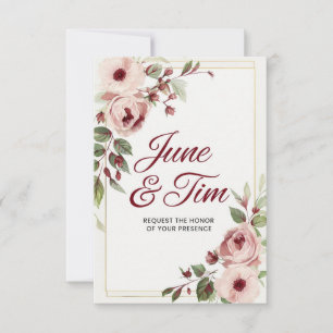 Cartão de Convite Floral Elegante com Rosa