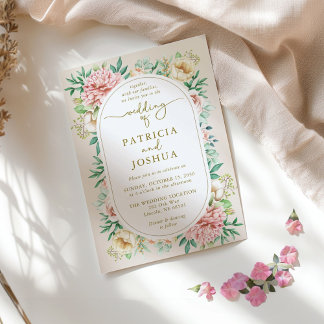 Cartão de Convite Floral para Casamento Blush Hydr