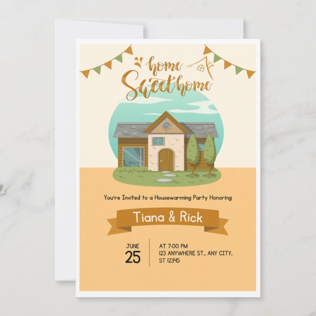 Cartão de Convite Laranja para Uso Doméstico (Frente)