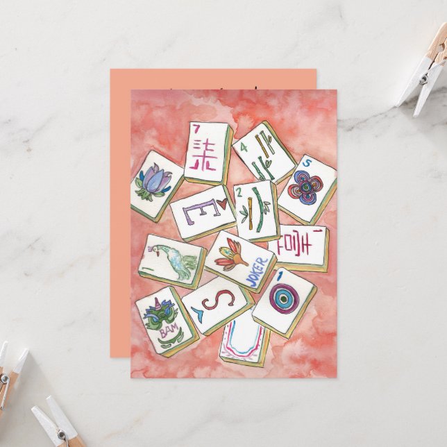 cartão de convite mahjong (Frente/Verso In Situ)