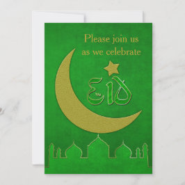 Cartão de Convite Mesquita Verde Dourada Eid Mubar