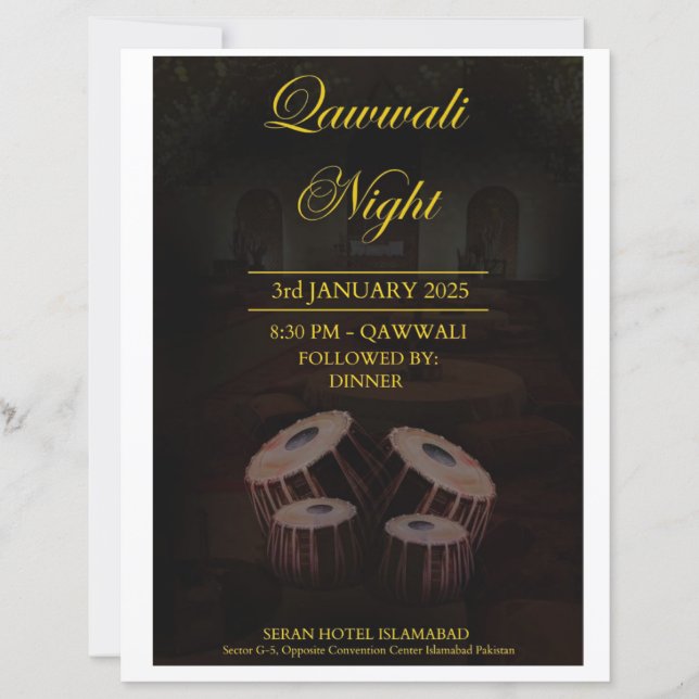 Cartão de Convite Noturno Elegante Qawwali (Frente)
