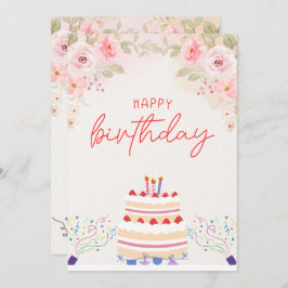 Cartão de Convite para Aniversário de Cor Floral R