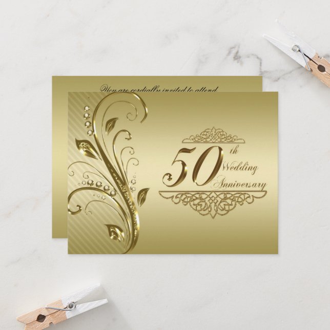 Cartão de Convite para Bodas de Ouro de 50 Anos (Frente/Verso In Situ)