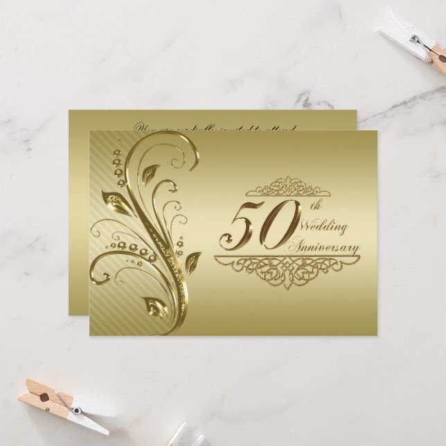 Cartão de Convite para Bodas de Ouro de 50 Anos (Frente/Verso In Situ)
