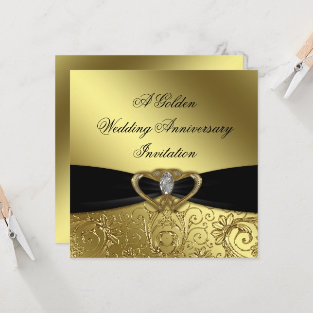 Cartão de Convite para Bodas de Ouro de 50 Anos de (Frente/Verso In Situ)