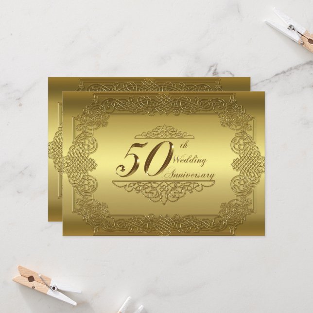 Cartão de Convite para Bodas de Ouro de Aniversári (Frente/Verso In Situ)