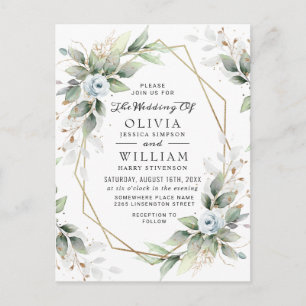 Cartão de Convite para Casamento Azul-Dusty Flora
