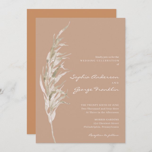 Cartão de Convite para Casamento Bohemian Terracot (Frente/Verso)