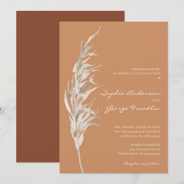 Cartão de Convite para Casamento Bohemian Terracot (Frente/Verso)