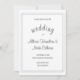 Cartão de Convite para Casamento Branco Elegante e