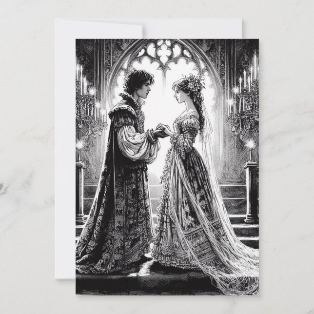 Cartão de Convite para Casamento - Branco Negro Ro (Verso)