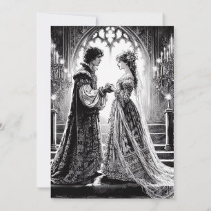 Cartão de Convite para Casamento - Branco Negro Ro