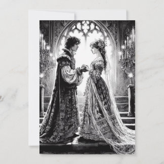 Cartão de Convite para Casamento - Branco Negro Ro