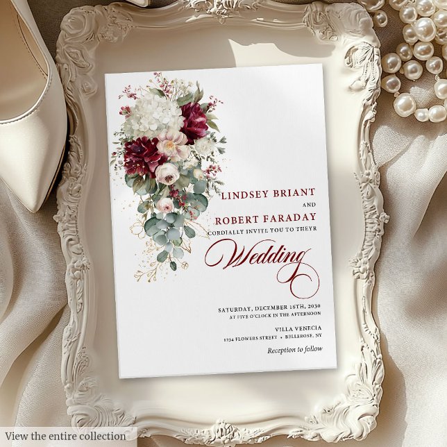 Cartão de Convite para Casamento Branco Rustic Boh (Rustic Boho Burgundy White Wedding Invitation Card)
