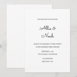 Cartão de Convite para Casamento Branco Simples e 
