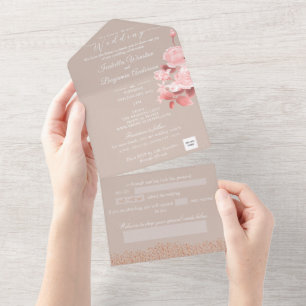 Cartão de Convite para Casamento Chic Rosa