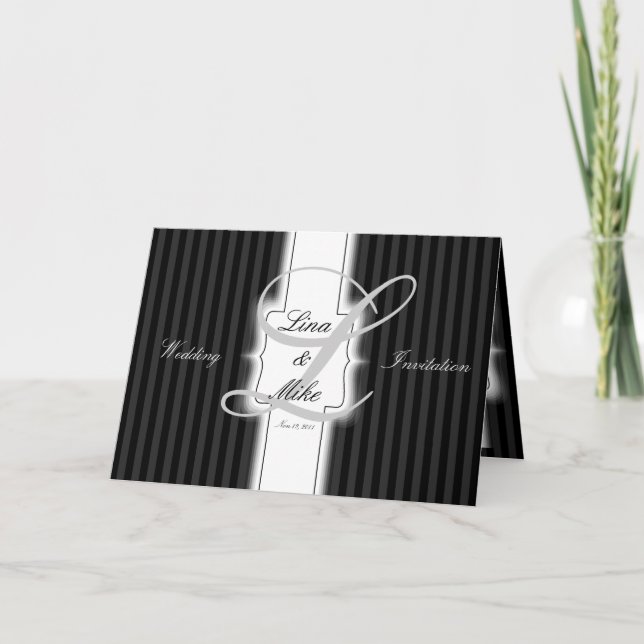 Cartão de convite para casamento clássico preto e  (Frente)
