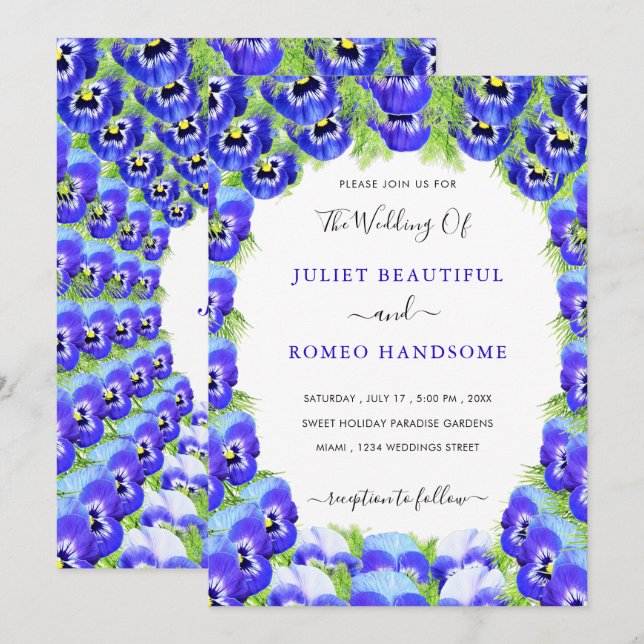 Cartão de Convite Para Casamento De Flores Violeta (Frente/Verso)
