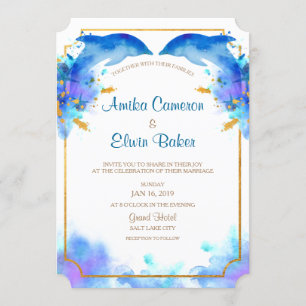 Cartão de Convite para Casamento de Golfinhos de 