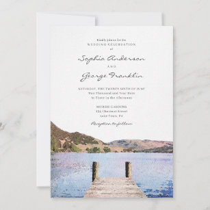Cartão de Convite para Casamento de Lago Watercolo
