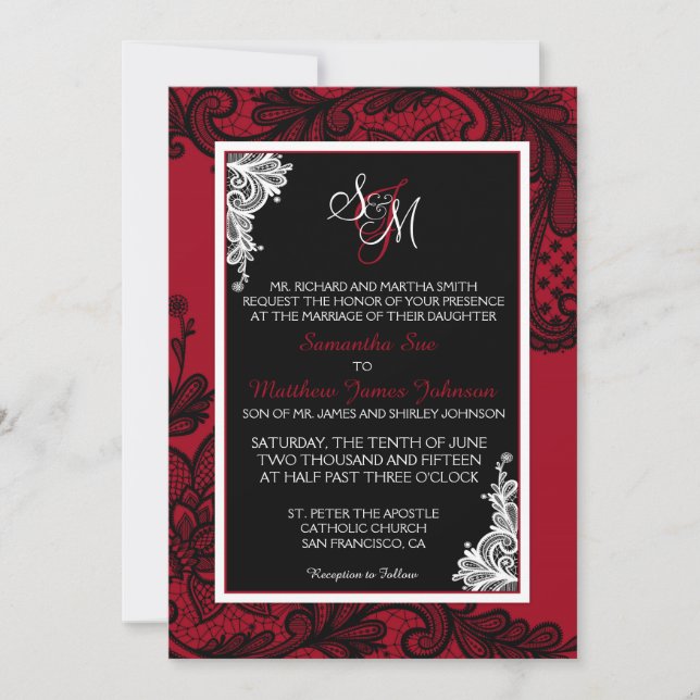 Cartão de Convite para Casamento de Lugar Preto e  (Frente)