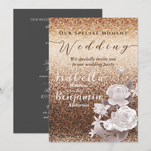 Cartão de Convite para Casamento de Rosa de Chic c (Frente/Verso)