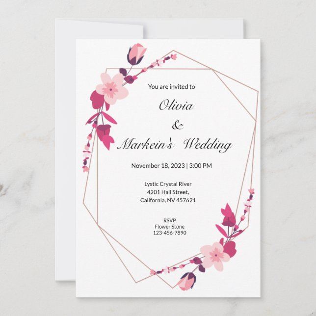 Cartão de convite para casamento de sakura rosa fo (Frente)