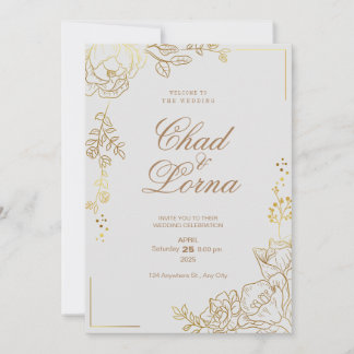Cartão de Convite para Casamento Dourado e Rosa
