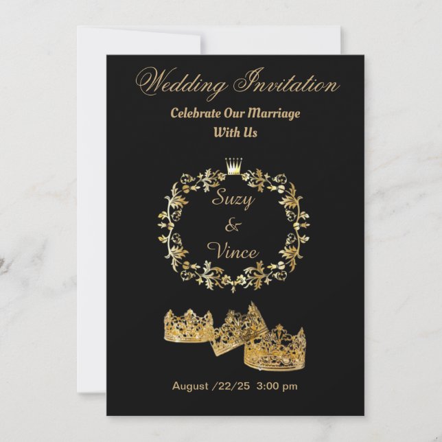 Cartão de Convite para Casamento Dourado Personali (Frente)