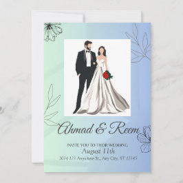 Cartão de Convite para Casamento Floral Azul Perso
