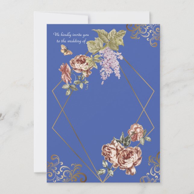 Cartão de Convite para Casamento Floral - Raio Azu (Frente)