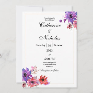 Cartão de Convite para Casamento Floral Vermelho e
