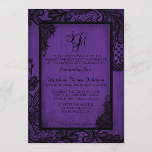Cartão de Convite para Casamento Gótico de Roxo