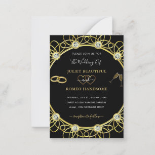 Cartão de Convite para Casamento Negro Dourado Dia