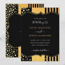 Cartão de Convite para Casamento Preto de Quadro D