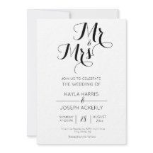 Cartão de convite para casamento preto e branco do