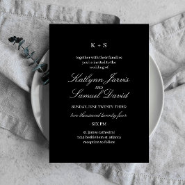 Cartão de convite para casamento preto no Moderno 