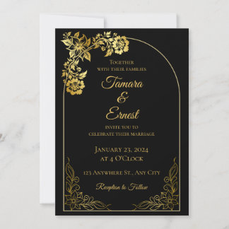 Cartão de Convite para Casamento Real Dourado de L