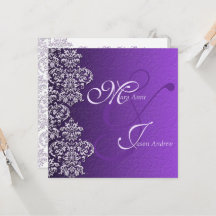 Cartão de Convite para Casamento Roxo Real Damask