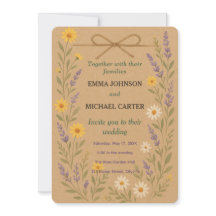 Cartão de Convite para Casamento Rustic Wildflower