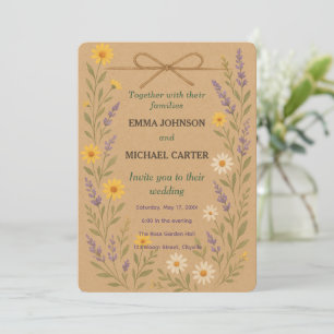 Cartão de Convite para Casamento Rustic Wildflower