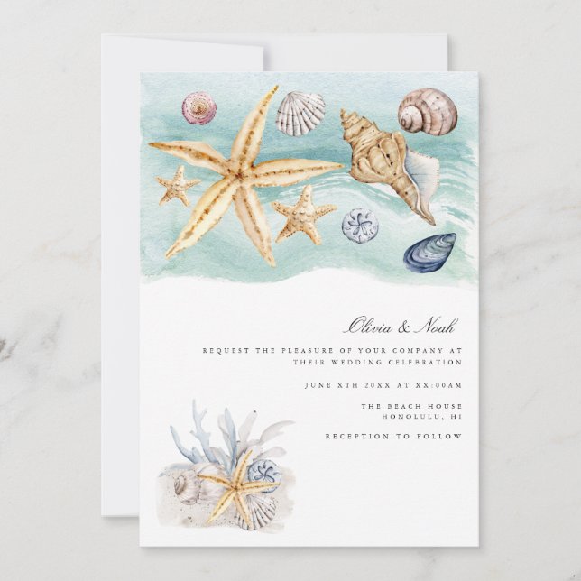 Cartão de Convite para Casamento Tropical Beach Oc (Frente)