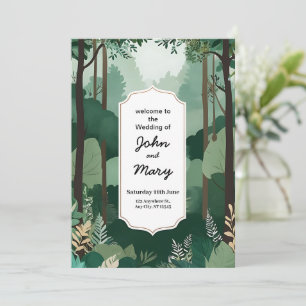 Cartão de Convite para Casamento Verde e Branco na