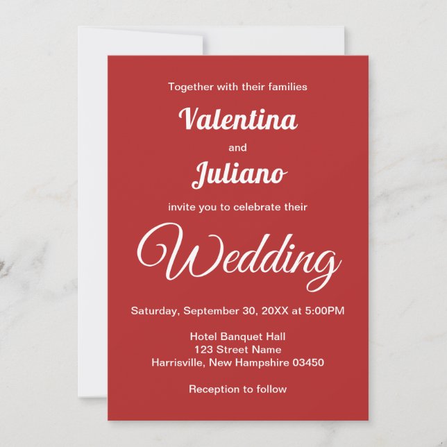 Cartão de Convite para Casamento Vermelho Crimson (Frente)