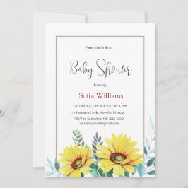Cartão de convite para chá de fraldas com girassói