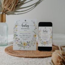 Cartão de Convite para Chás de fraldas de Flor Sel