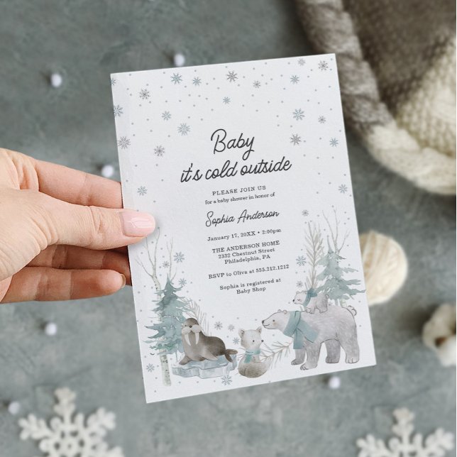 Cartão de Convite para Chás de fraldas de inverno  (winter baby shower)